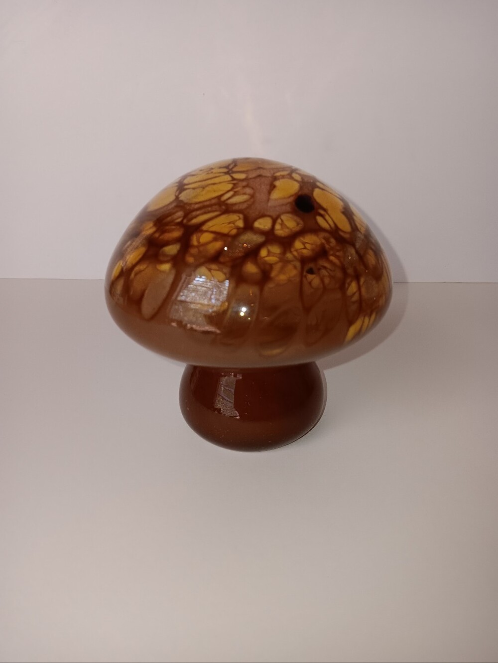 Glass Brown Hollow Mushroom Decor Art Paperweight